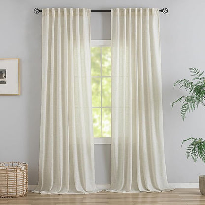 DONREN Natural Back Tab Curtains 126 Inches Extra Long Ceiling to Floor by DONREN