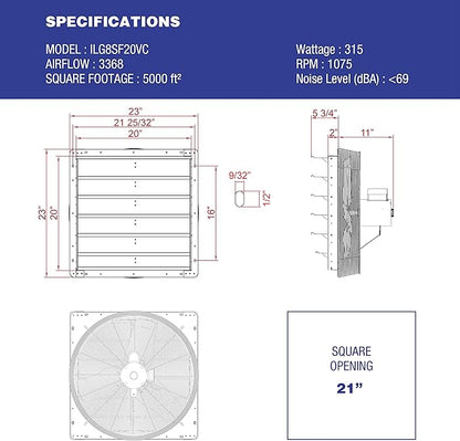 iLIVING 20" Shutter Exhaust Fan - Image 4