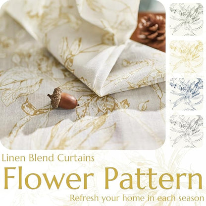 jinchan Floral Curtains 96 Inches Long Mustard Yellow Flower Linen Farmhouse - Image 4