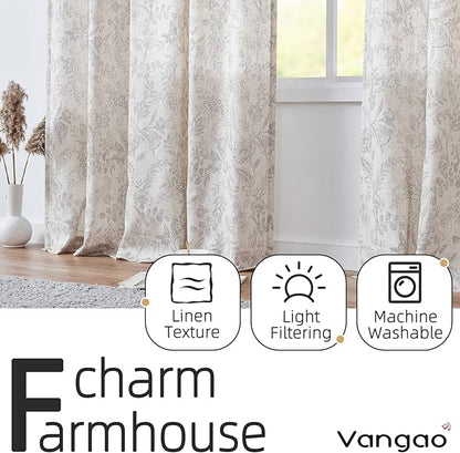 Vangao Floral Linen Curtains for Living Room 96 Inches Long Purple Grey - Image 3