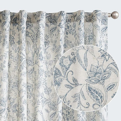 Vangao Blue Floral Linen Curtains by Vangao