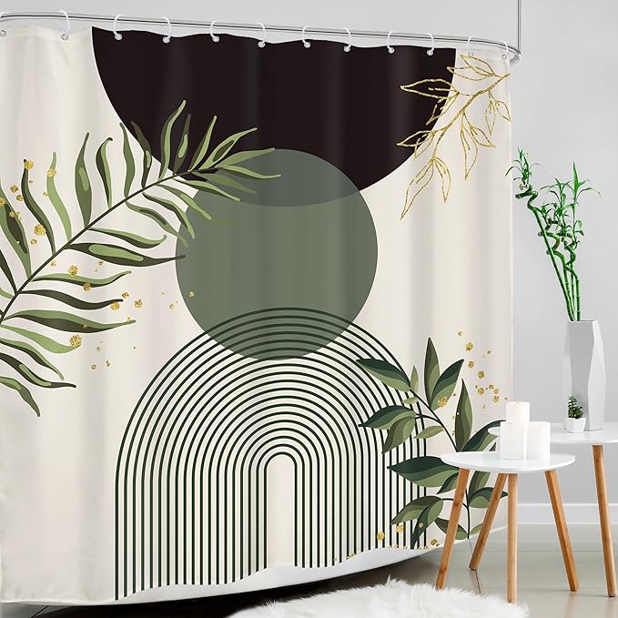 Dark Green Boho Shower Curtain 72Wx84H Extra Long Black Green Modern Bohemian - Image 3