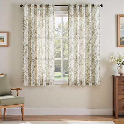 jinchan Linen Blend Floral Curtains by JINCHAN