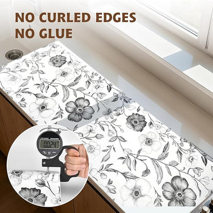 Drawer and Shelf Liner Black Flowers 17in x 20FT, Non Adhesive Anti-Slip Double - Image 8