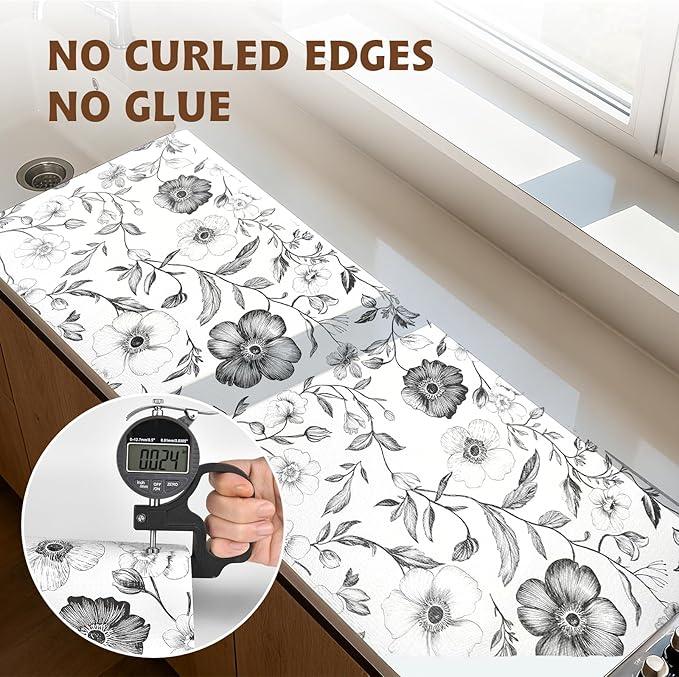 Drawer and Shelf Liner Black Flowers 12in x 20FT, Non Adhesive Anti-Slip Double - Image 8