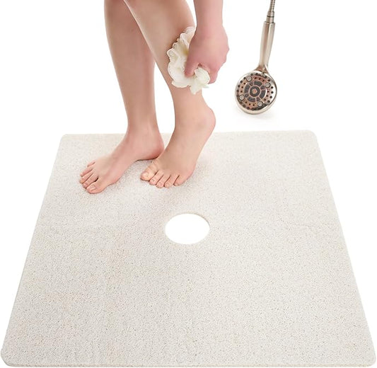 Enkosi Loofah Shower Mat with Drain Hole – Cushioned Anti-Slip Square Bath Mat by ENKOSI