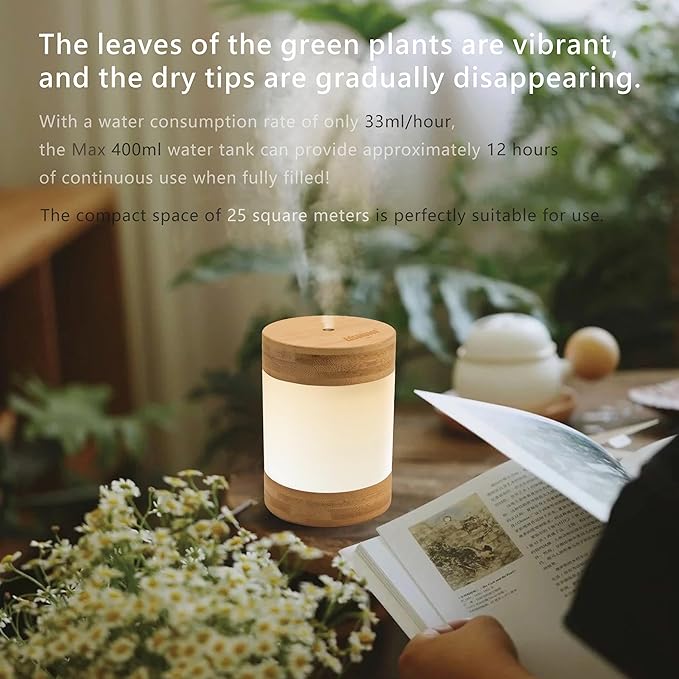 Bamboo Ultrasonic Mini Humidifier, 400ml Quiet Desktop Humidifier - Image 5