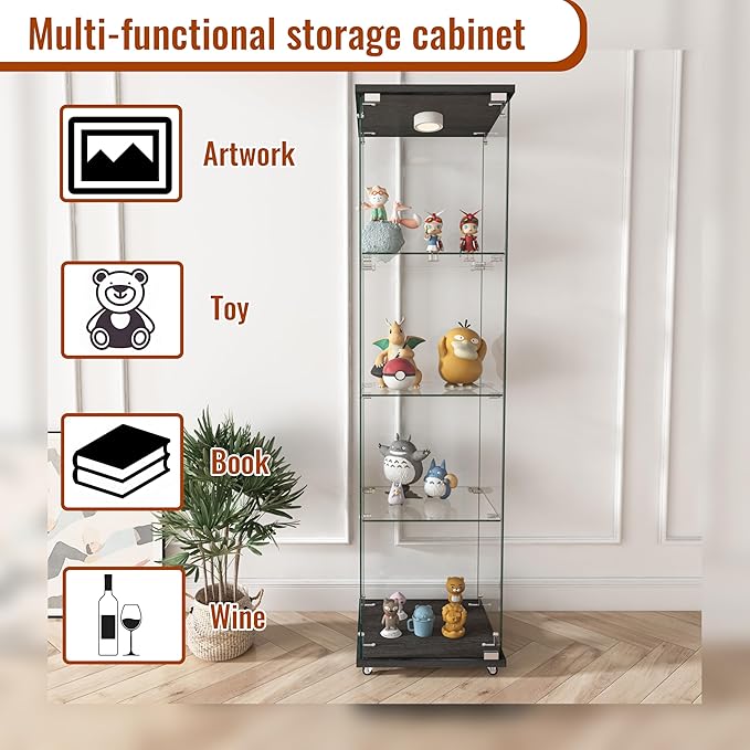 Yoluckea 4-Shelf Glass Display Cabinet - Image 4