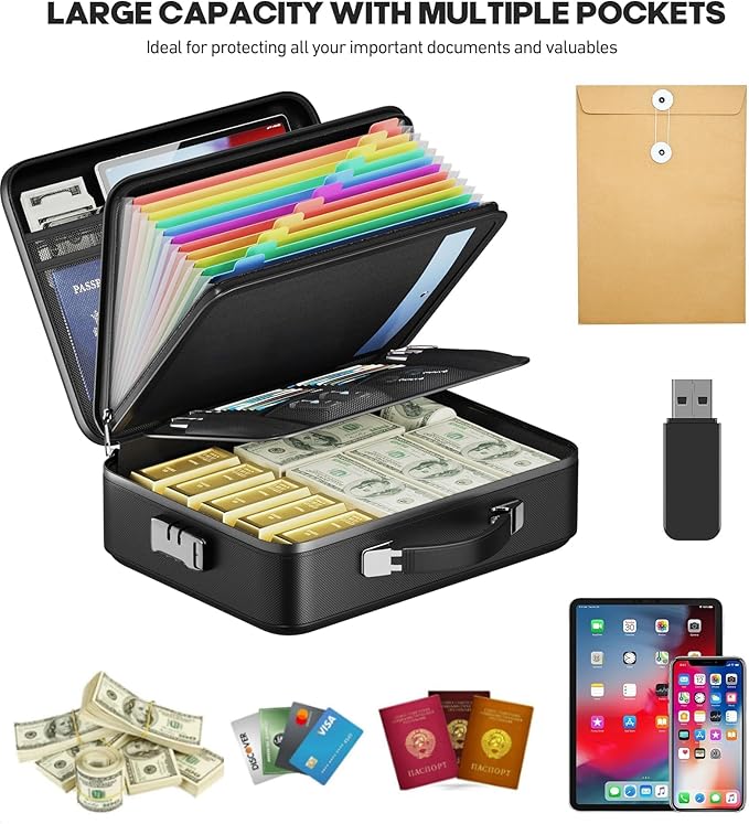 Fireproof Document Box, Hard Case Highly Flame-Resistant Fire Proof Waterproof - Image 6