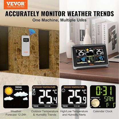 VEVOR Weather Station Indoor Outdoor, 7.5 in Color Display, Wireless Digital - Image 2