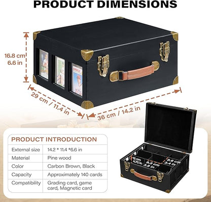 Graded Card Storage Box with Display Window, Wood Card Case - Image 2