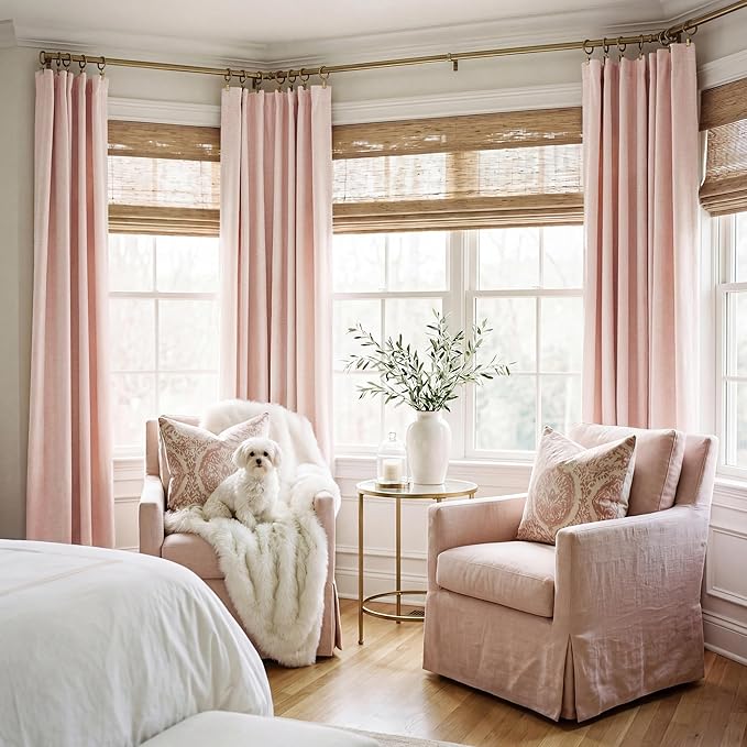 RYB HOME Pink 100%Blackout Linen Curtains - Image 2