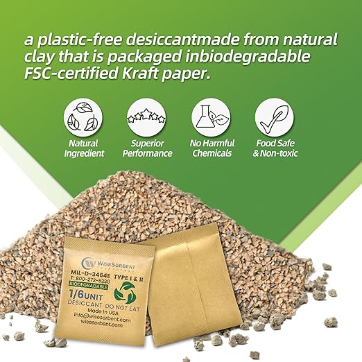 6G x 60 Pack Kraft Clay Desiccants Packs, Food Safe Bentonite Clay Desiccant - Image 4