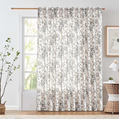 jinchan Linen Floral Curtains 100 Inch Extra Wide by JINCHAN