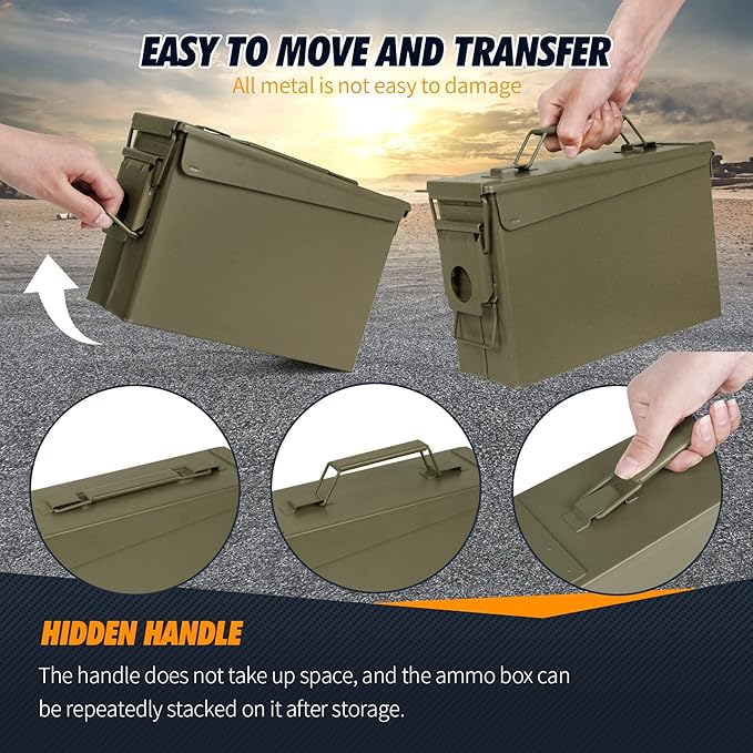 GUGULUZA Metal Ammo Can 30/50 Cal, Lockable Bullet Storage Case, Waterproof & - Image 5