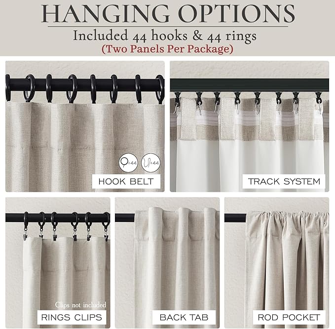 Blackout Curtains 60 Inches Extra Wide Natural Linen Curtains 102 Inch Length - Image 3