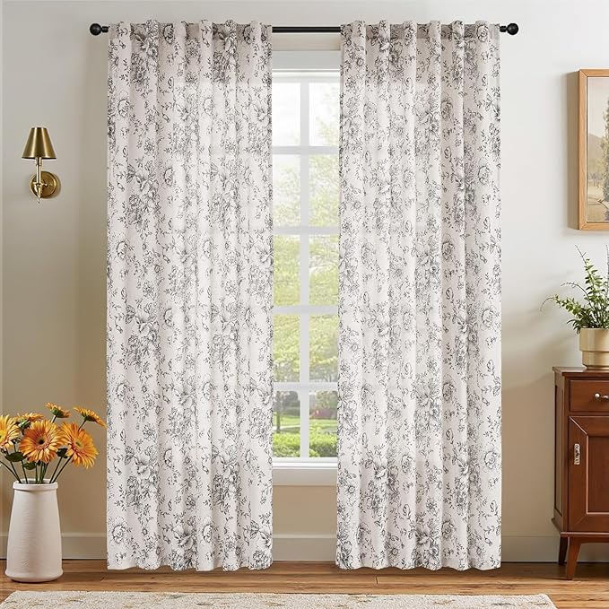 jinchan Linen Blend Curtain Floral Curtains Extra Wide - Image 6
