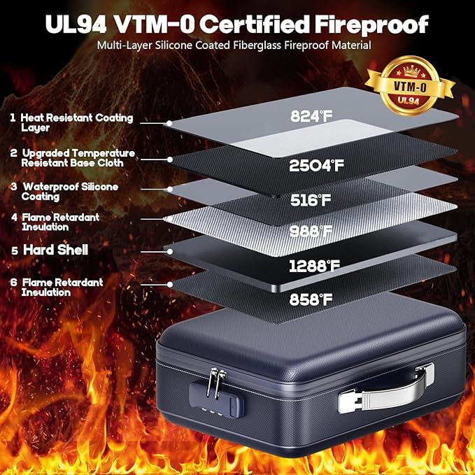 Fireproof Document Box, Hard Case Highly Flame-Resistant Fire Proof Waterproof - Image 2