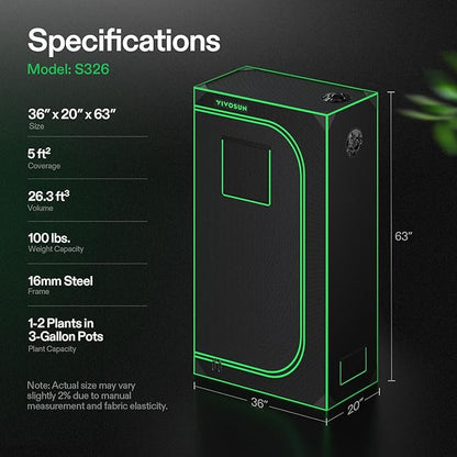 VIVOSUN S326 36"x20"x63" Grow Tent, High Reflective Mylar - Image 7