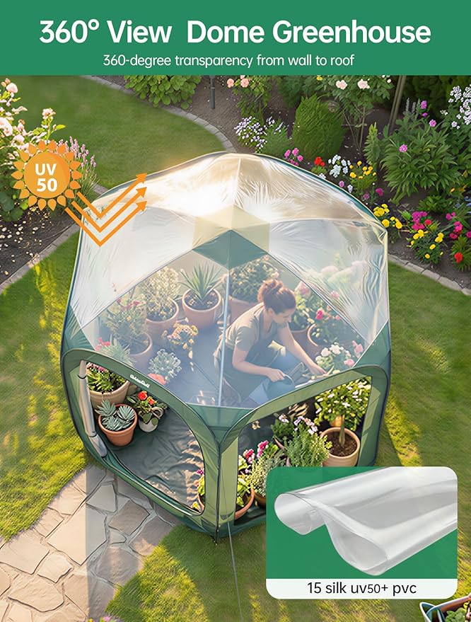 Porayhut Pop up Greenhouse Tent, Portable Large Walk-in Plant House 10’X10’ - Image 4