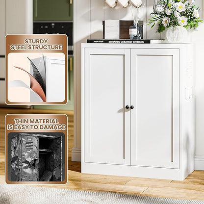 Metal Pantry Cabinet with 2 Adjustable Shelves, Small Kitchen Cupboard Storage - Image 6