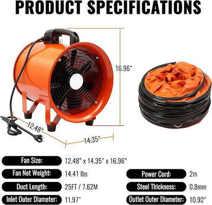 dreamdragon Upgraded 12-Inch Utility Blower Fan, Portable Industrial Exhaust Fan - Image 2