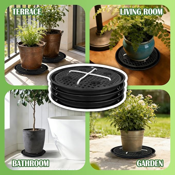 4 Pcs 14'' Self-Watering Pot Base, Auto-Irrigation System Plant Saucer Stand - Image 6