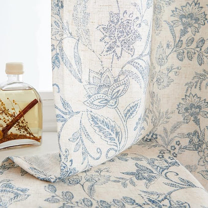 Vangao Blue Floral Linen Curtains - Image 5