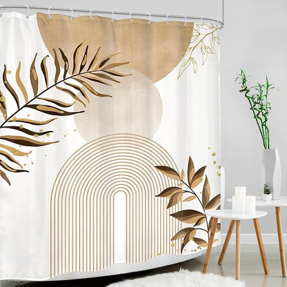 Beige Boho Shower Curtain 60Wx72H Bohemian Abstract Modern Mid Century Leaves - Image 3