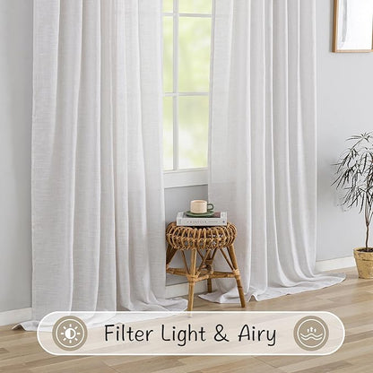 White linen Back Tab Curtains 132 Inches Extra Long Ceiling to Floor - Image 6