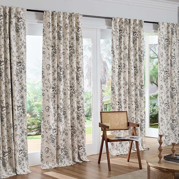 jinchan Blackout Linen Blend Curtain Floral Blackout Curtains - Image 8