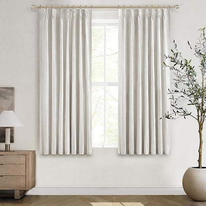 Short Linen Blackout Curtains for Bay Windows 48 Inch Length Bedroom/Living by QJMYDECO