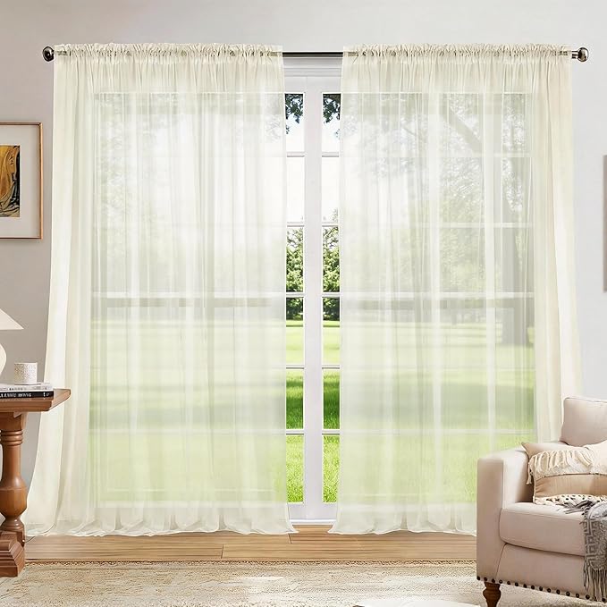 Dreaming Casa Solid Sheer Curtains 84 Inches Long Ivory Rod Pocket Voile by DreamingCasa