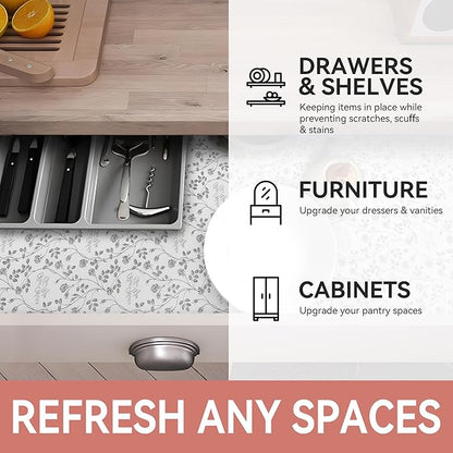 RAY STAR Shelf Liner, 12 Inch x 10 Feet Non Adhesive Floral Kitchen Cabinet - Image 6