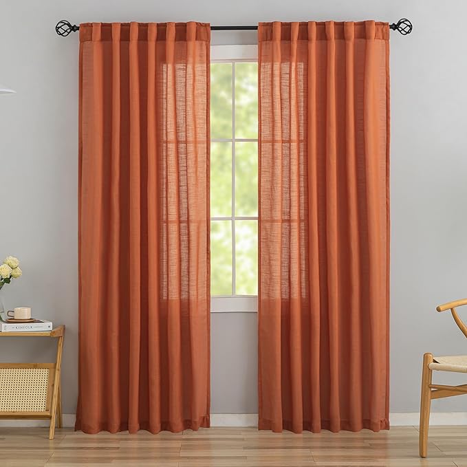 Rust Burnt Orange Linen Back Tab Curtains by DONREN