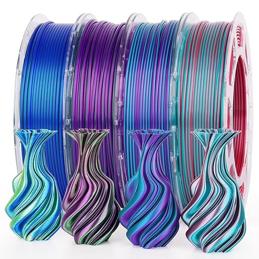 AMOLEN Silk PLA 3D Printer Filament Bundle, Shiny Dual Color PLA Filament by AMOLEN
