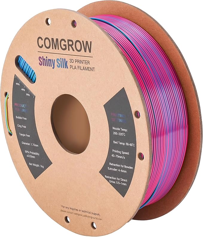 Comgrow Tri-Colors Silk PLA 3D Printer Filament, Rainbow PLA Filament 1.75mm - Image 2