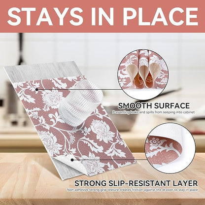 RAY STAR Shelf Liner, 12 Inch x 10 Feet Non Adhesive Floral Kitchen Cabinet - Image 3