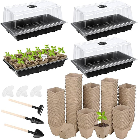 4 Pack Seed Starter Tray Kit, 120 Square Seed Peat Pots by Hahood
