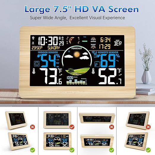 Weather Station Wireless Indoor Outdoor, Digital Thermometer, 7.5'' VA Display - Image 2