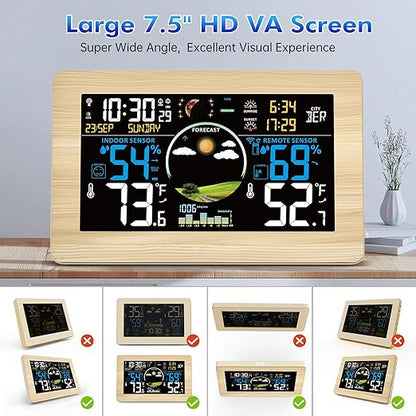 Weather Station Wireless Indoor Outdoor, Digital Thermometer, 7.5'' VA Display - Image 2