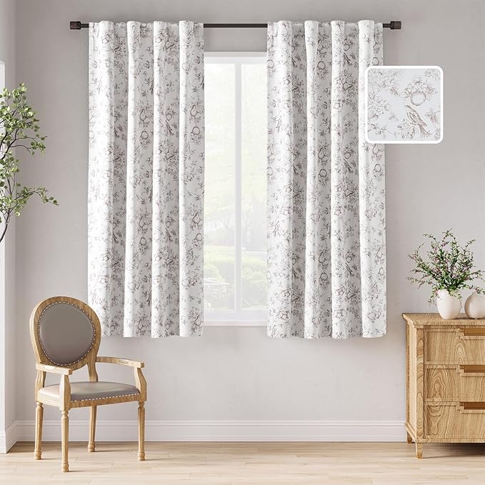 jinchan 95% Blackout Floral Curtains 63 Inch Length, Printed Flower Taupe by JINCHAN