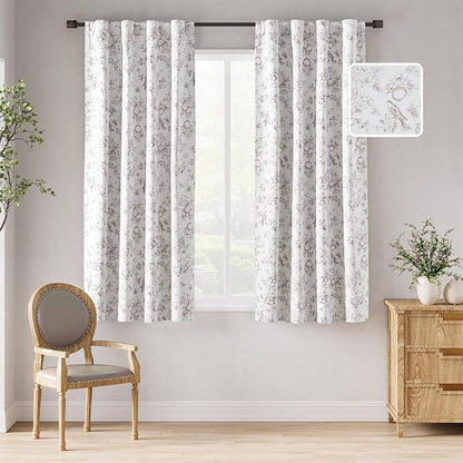 jinchan 95% Blackout Floral Curtains 63 Inch Length, Printed Flower Taupe by JINCHAN