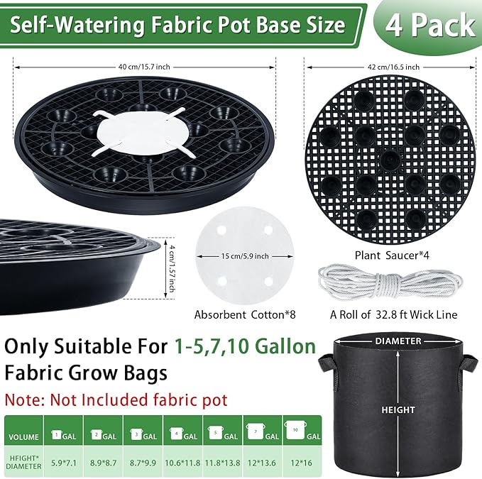 4 Pack 16.5'' Self-Watering Fabric Pot Base - Image 2