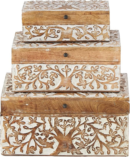 Deco 79 Mango Wood Floral Decorative Box Decorative Keepsake Boxes - Image 2