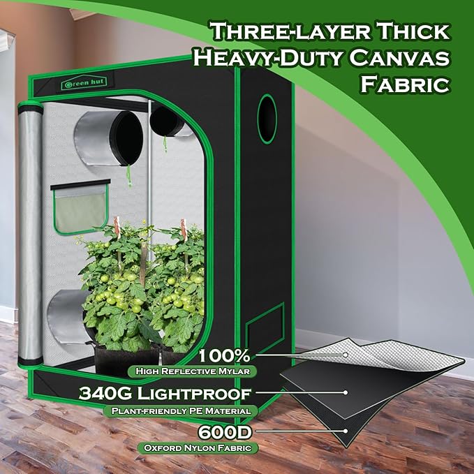 Indoor Grow Tent 48"x24"x60" 600D Mylar Hydroponic - Image 5