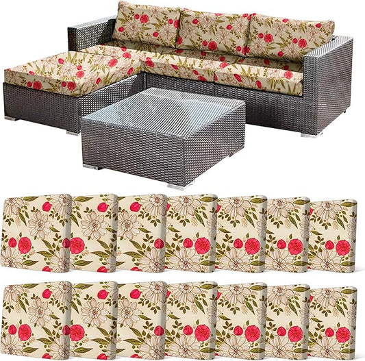 14Pcs Stretch Patio Cushion Cover, Floral Couch & Sofa Slipcovers by CALBODE