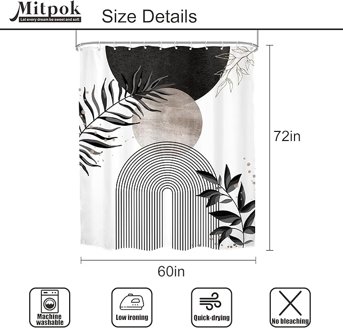 Black Grey Boho Shower Curtain 60Wx72H Bohemian Mid Century Modern Abstract - Image 5