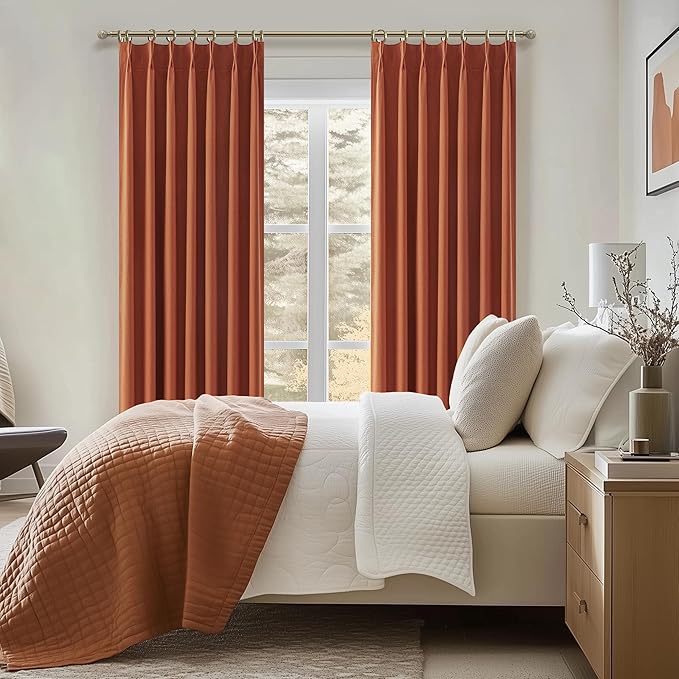 Fall Burnt Orange Curtains Pinch Pleated Blackout 96 Inches Long 2 Panels Set - Image 6
