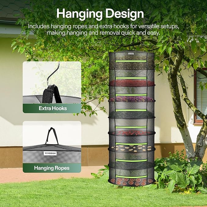 VIVOSUN 8-Layer Mesh Drying Rack Hanging Design - Image 3